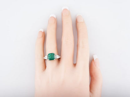 Three Stone Emerald & Diamond Engagement Ring in 18k