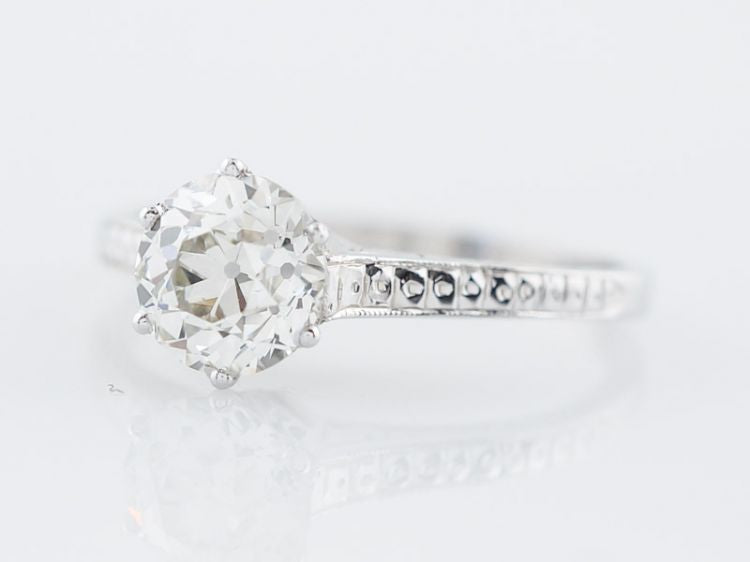 Antique Engagement Ring Art Deco .93 Old European Cut Diamond in 14k White Gold