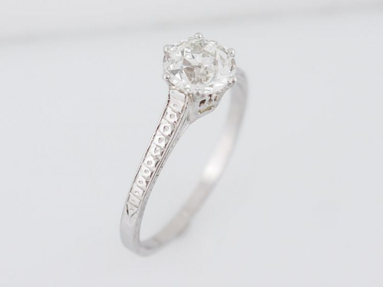 Antique Engagement Ring Art Deco .93 Old European Cut Diamond in 14k White Gold