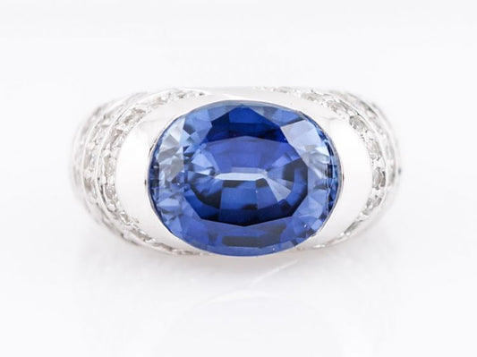 Right Hand Ring Modern 4.60 Oval Cut Tanzanite & 1.12 Round Brilliant Cut Diamonds in 14k White Gold