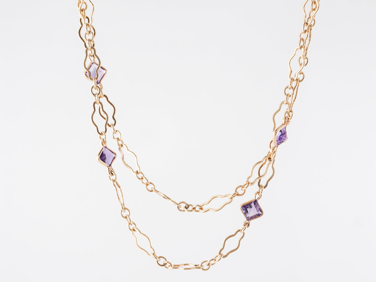 2.94 Square Cut Amethyst Chain Necklace in 14k