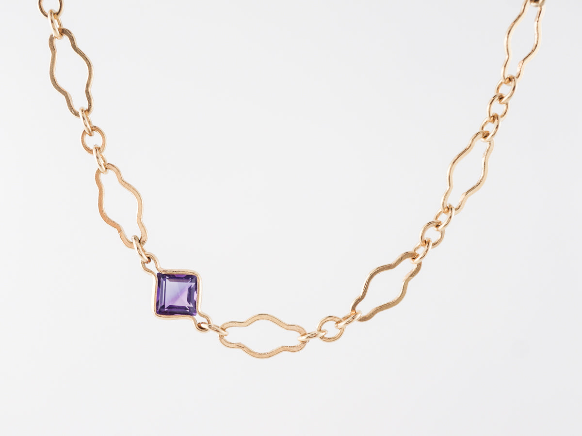2.94 Square Cut Amethyst Chain Necklace in 14k