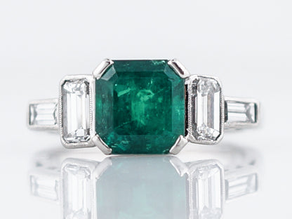 Antique Engagement Ring Art Deco 2.04 Square Cut Emerald in Platinum