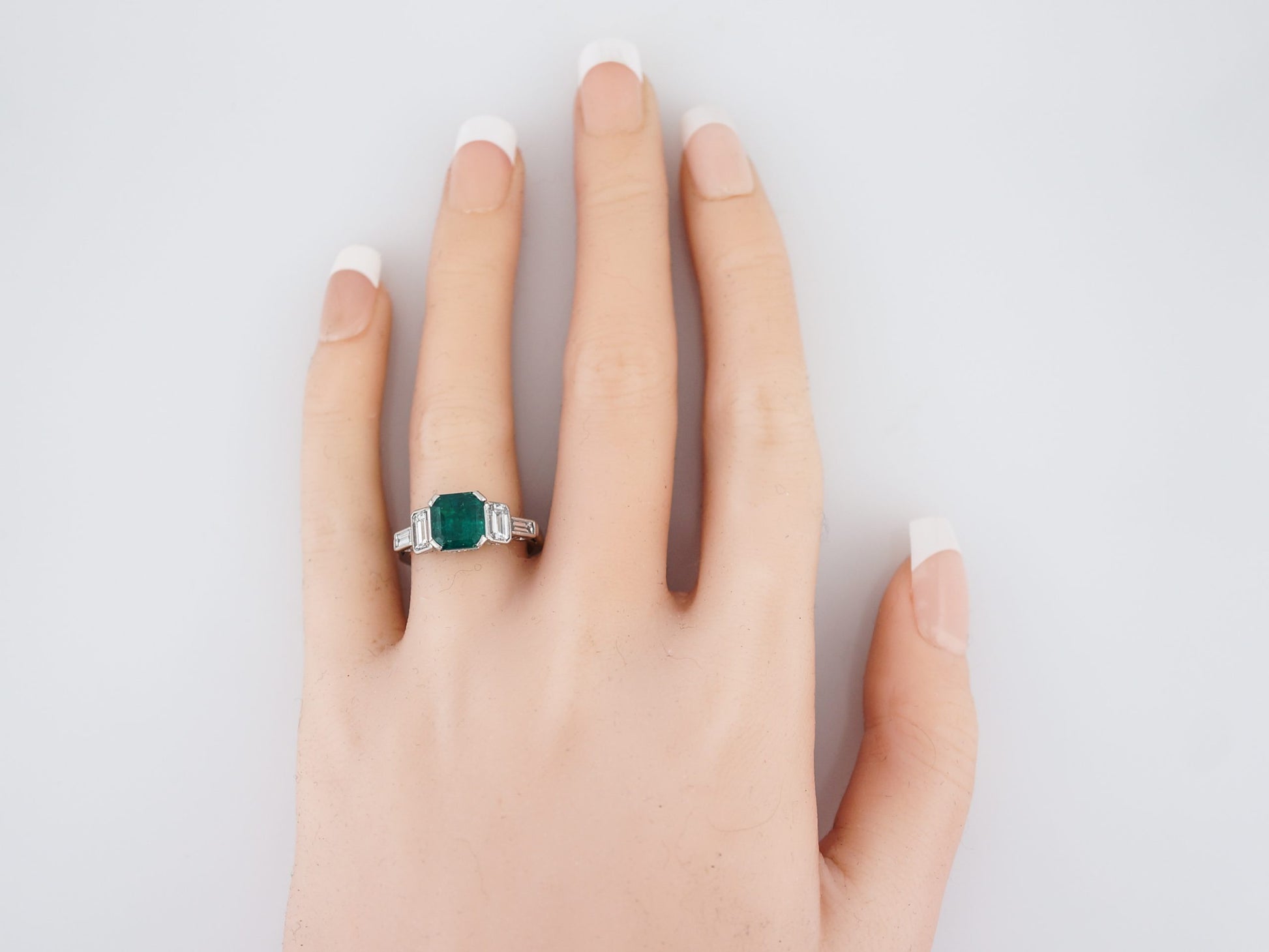 Antique Engagement Ring Art Deco 2.04 Square Cut Emerald in Platinum