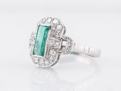 Antique Right Hand Ring Art Deco .57 Rectangular Emerald Cut Emerald in 14k White Gold