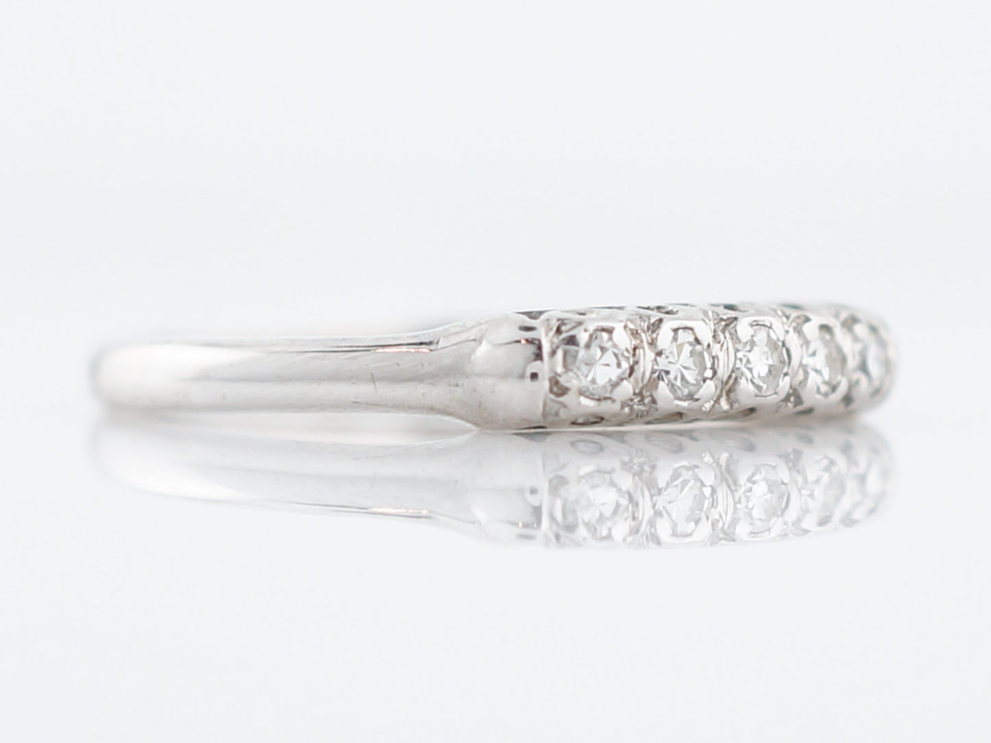 Antique Wedding Band Art Deco .15 Single Cut Diamonds in 14k White Gold
