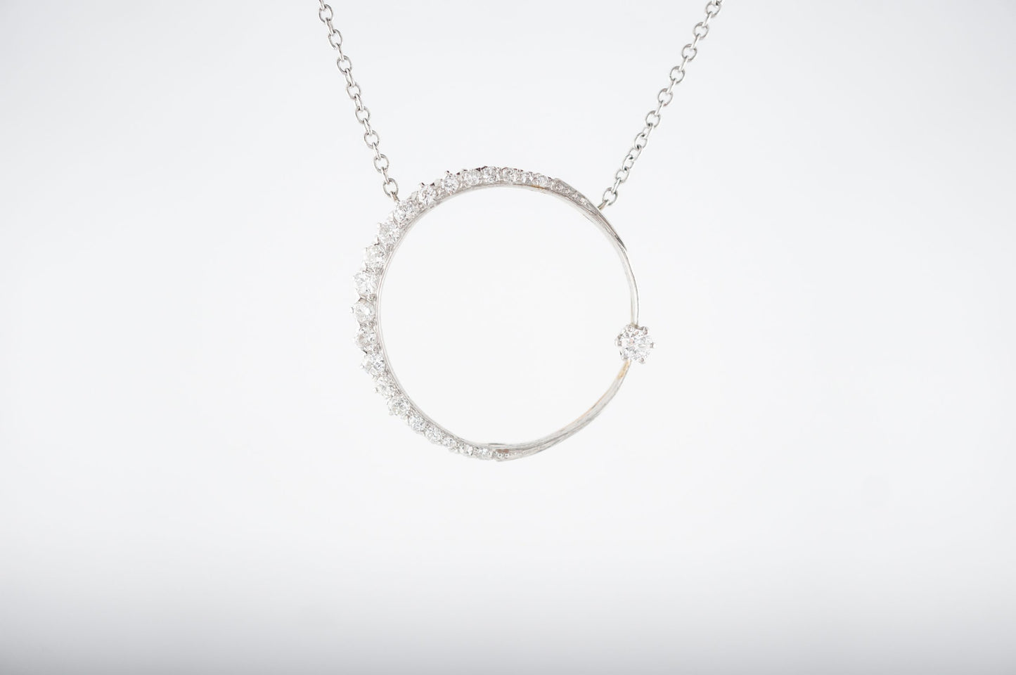 Antique Necklace Art Deco 1.19 Round Brilliant & Single Cut Diamonds in 14k White Gold