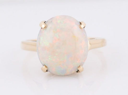 Right Hand Ring Modern 4.04 Cabochon Cut Opal in 14k Yellow Gold