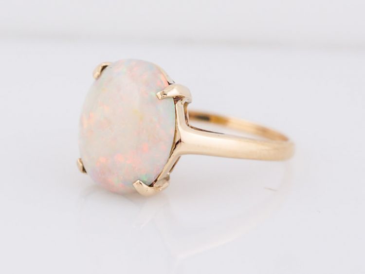 Right Hand Ring Modern 4.04 Cabochon Cut Opal in 14k Yellow Gold