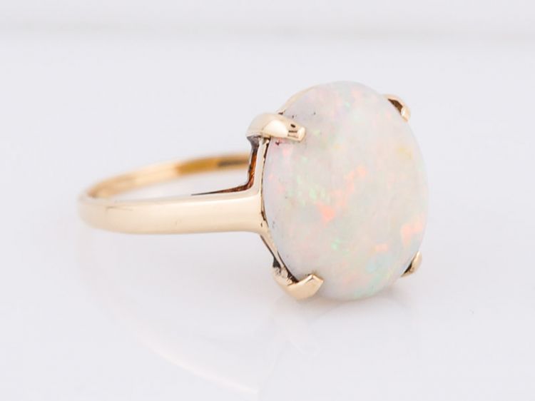 Right Hand Ring Modern 4.04 Cabochon Cut Opal in 14k Yellow Gold