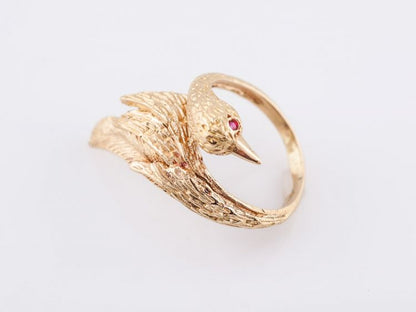 Vintage Right Hand Ring Mid-Century .04 Round Brilliant Cut Ruby in 14k Yellow Gold