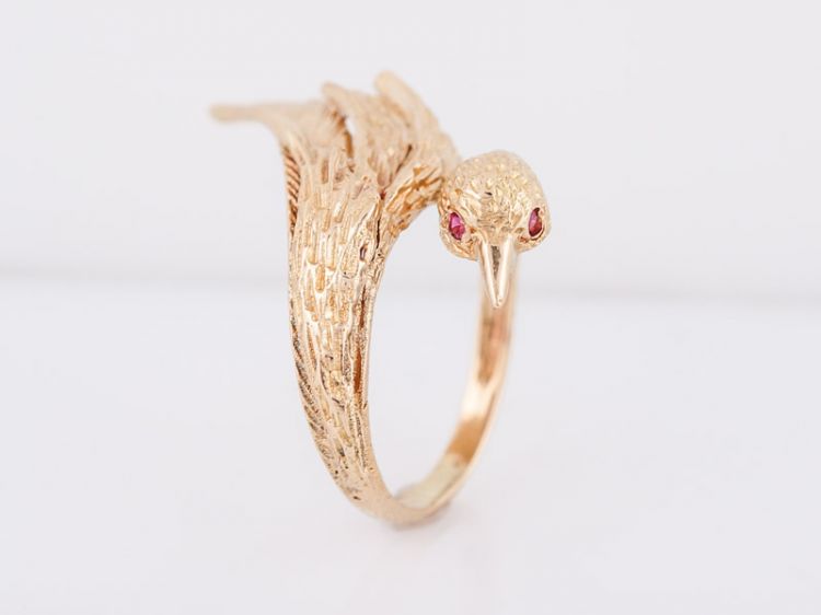 Vintage Right Hand Ring Mid-Century .04 Round Brilliant Cut Ruby in 14k Yellow Gold