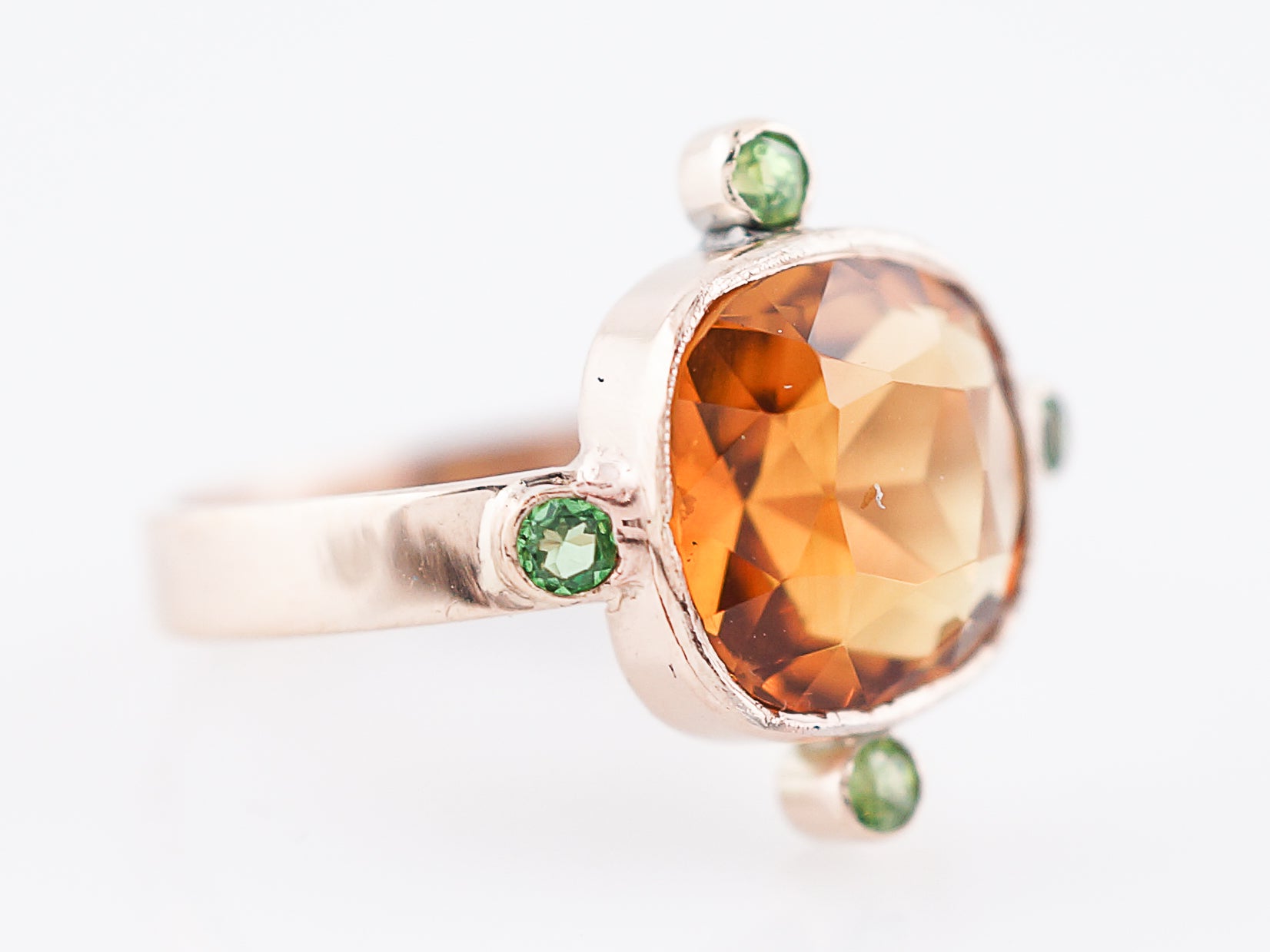 Vintage Right Hand Ring Retro 3.74 Cushion Cut Citrine in 9k Rose Gold