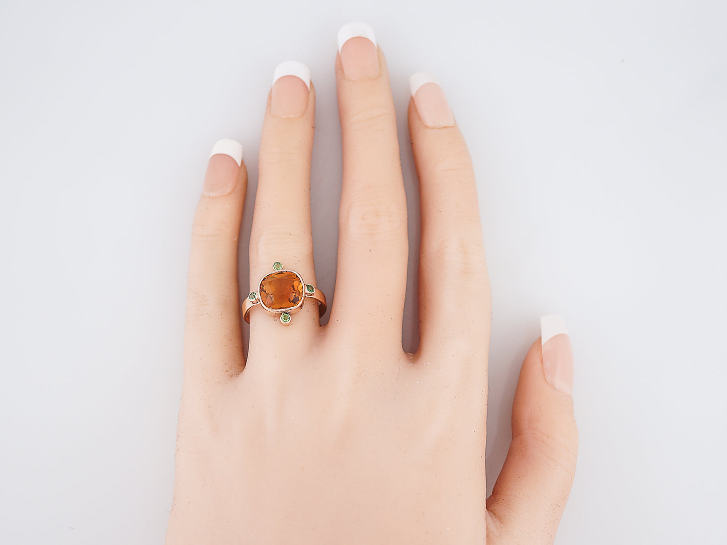 Vintage Right Hand Ring Retro 3.74 Cushion Cut Citrine in 9k Rose Gold