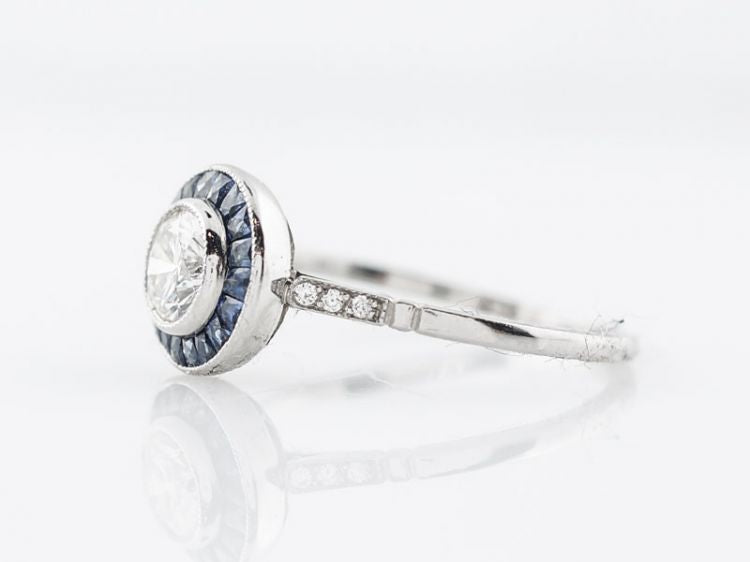 Engagement Ring Modern Art Deco Style .51 Round Brilliant Cut Diamond in Platinum