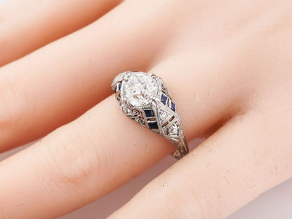 Antique Engagement Ring Art Deco 1.12 Old European Cut Diamond in Platinum