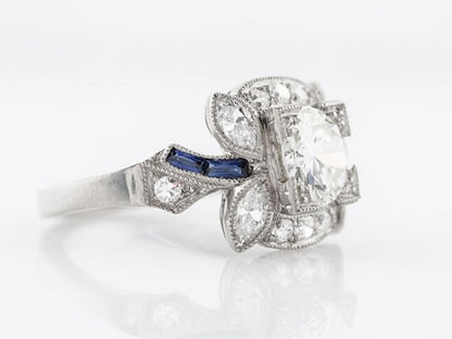Antique Engagement Ring Art Deco .90 Transitional Cut Round Diamond in Platinum