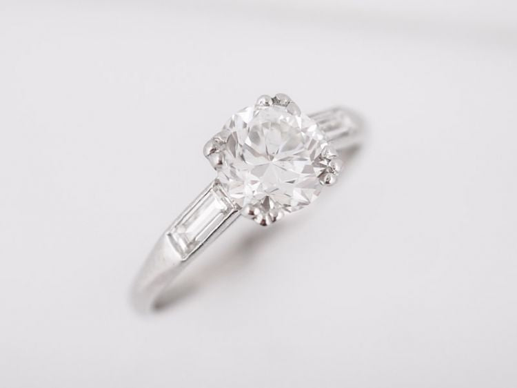 Antique Engagement Ring Art Deco GIA 1.49 Round Brilliant Cut Diamond in Platinum