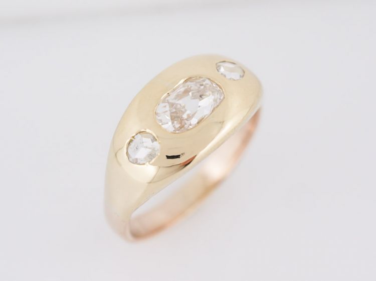 Three Stone Antique Engagement Ring Cushion Cut Diamonds
