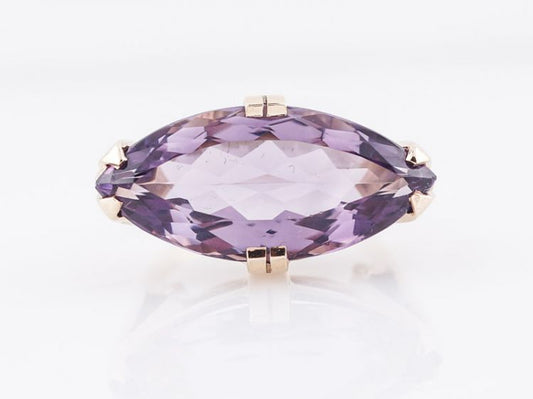 Vintage Cocktail Ring Mid-Century 9.00 Marquis Cut Amethyst in 10k Yellow Gold