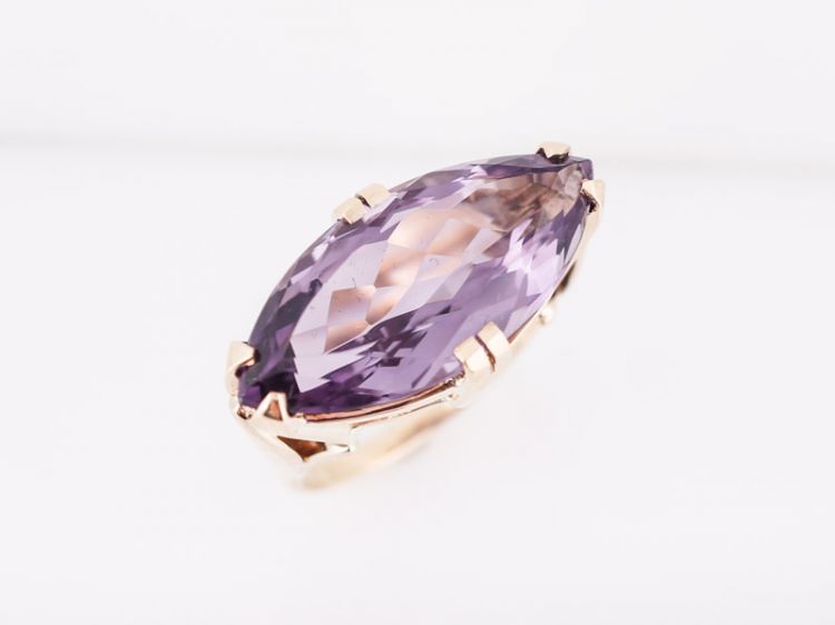 Vintage Cocktail Ring Mid-Century 9.00 Marquis Cut Amethyst in 10k Yellow Gold