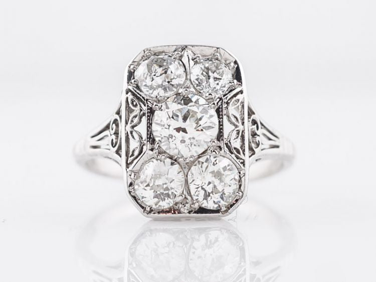 Antique Right Hand Ring Art Deco 1.27 carats of Old European Cut Diamond in 18k White Gold