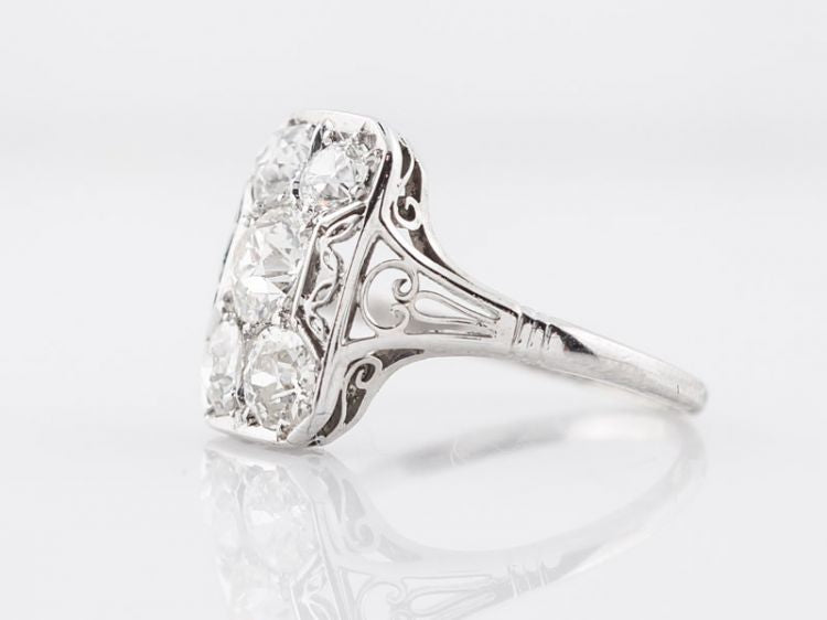 Antique Right Hand Ring Art Deco 1.27 carats of Old European Cut Diamond in 18k White Gold
