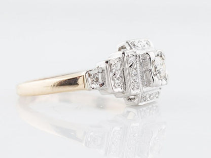 Antique Engagement Ring Art Deco .16 Round Brilliant Cut Diamond in 14k White & Yellow Gold