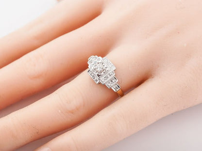 Antique Engagement Ring Art Deco .16 Round Brilliant Cut Diamond in 14k White & Yellow Gold