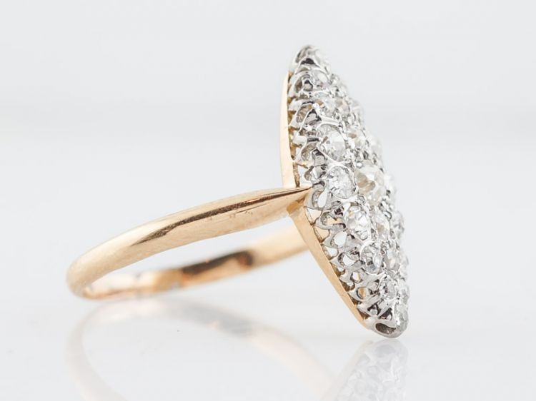 Antique Right Hand Navette Ring Victorian .95 cttw Old Mine Cut Diamonds in 18k Yellow Gold