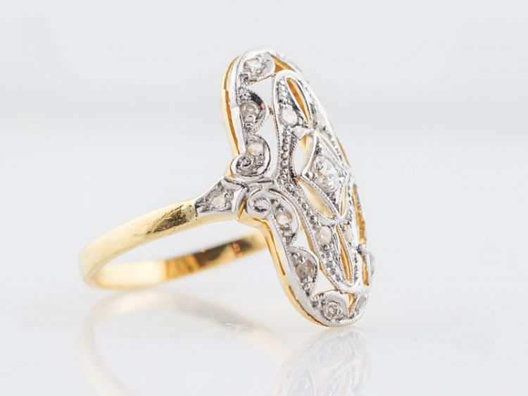 Antique Right Hand Ring Victorian .05 Old European Cut Diamond in 14k Yellow & White Gold
