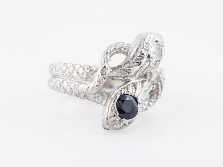Antique Right Hand Snake Ring Art Deco .40 Old European Cut Diamond & .35 Round Cut Sapphire in PlatinumComposition: PlatinumTotal Diamond Weight: .40 ctTotal Gram Weight: 16.50 g