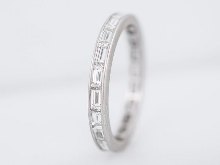 Antique Eternity Wedding Band Art Deco 1.00 Baguette Cut Diamonds in Platinum