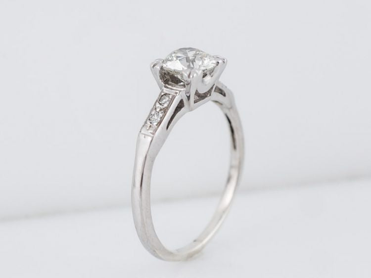 Antique Engagement Ring Art Deco .95 Old European Cut Diamond in 14k White Gold