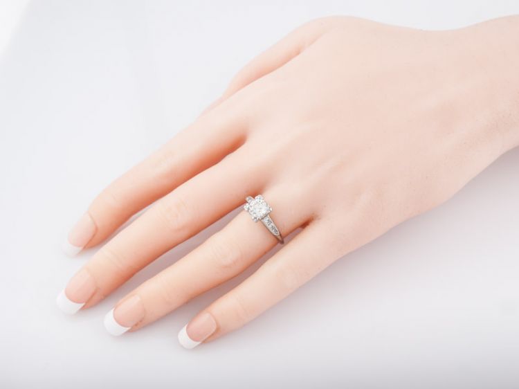 Antique Engagement Ring Art Deco .93 Old European Cut Diamond in Platinum
