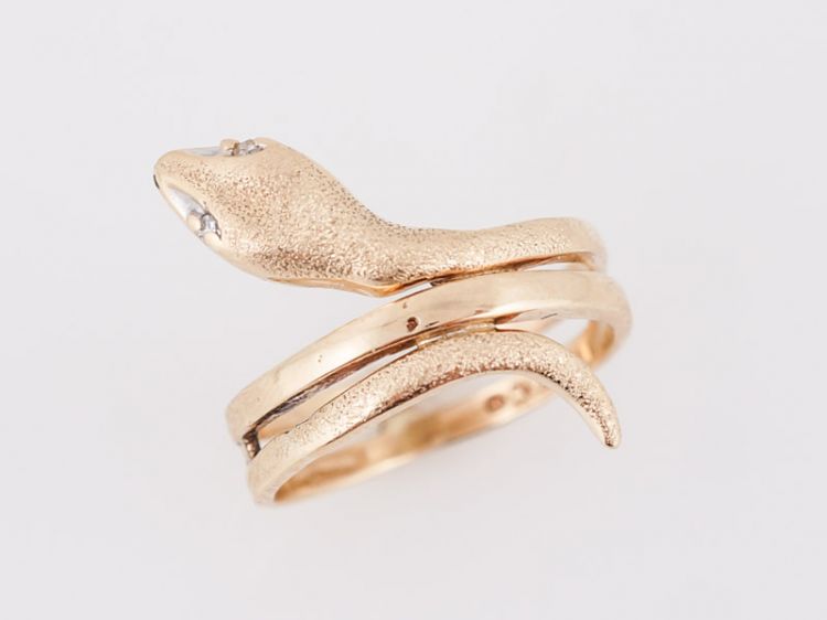 Antique Right Hand Snake Ring Victorian .01 Single Cut Diamonds in 14k Yellow Gold