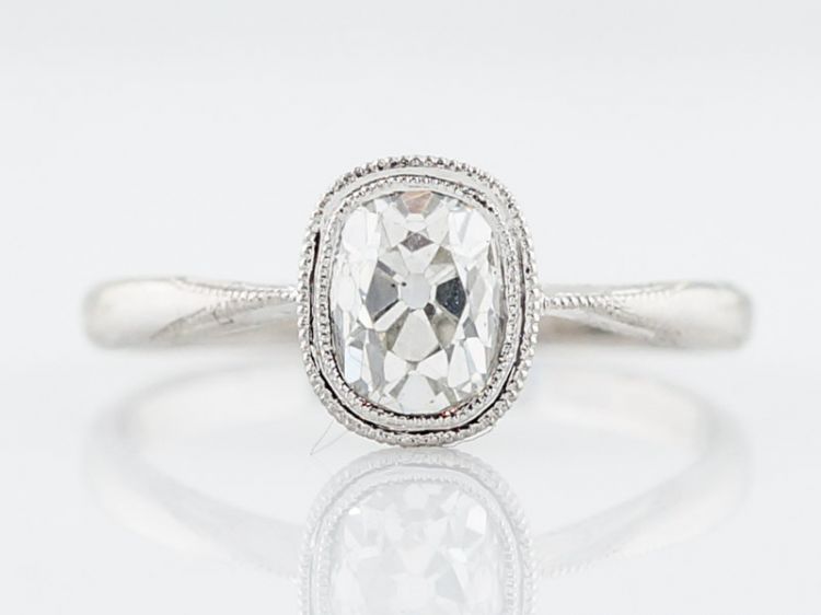 Antique Engagement Ring Art Deco .93 Old Cushion Cut Diamond in Platinum