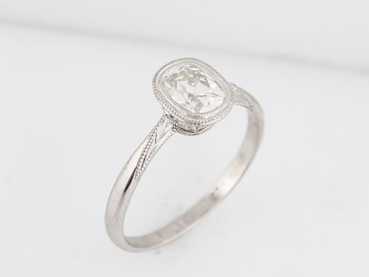 Antique Engagement Ring Art Deco .93 Old Cushion Cut Diamond in Platinum