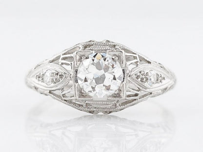 Antique Engagement Ring Art Deco .55 Old European Cut Diamond in Platinum