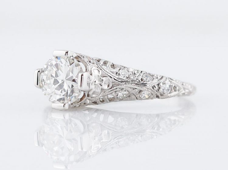 Antique Engagement Ring Art Deco .80 Transitional Cut Diamond in Platinum