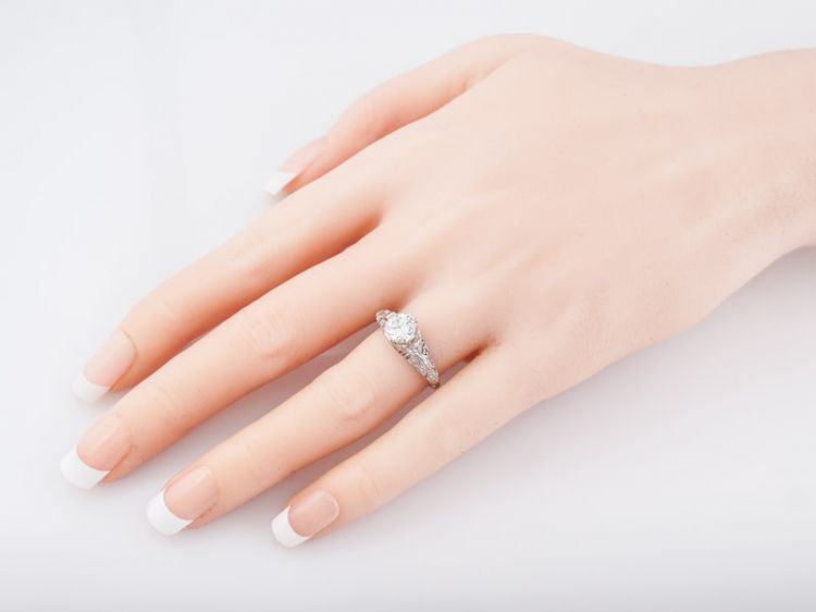 Antique Engagement Ring Art Deco .80 Transitional Cut Diamond in Platinum
