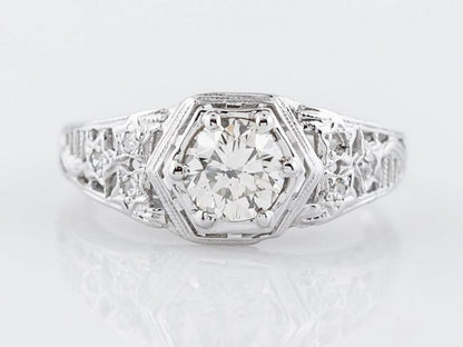 Antique Filigree Ring Art Deco Brilliant Cut Diamond in 18k
