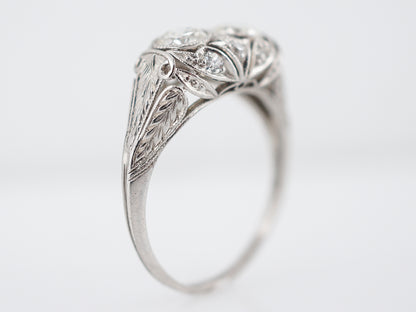 Antique Right Hand Ring Art Deco .65 Old European Cut Diamonds in Platinum