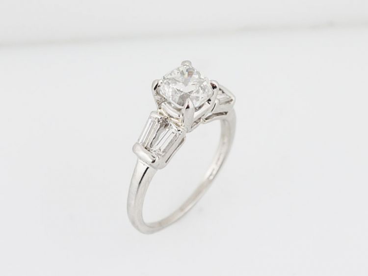 Cushion Cut Solitaire Diamond Engagement Ring Art Deco