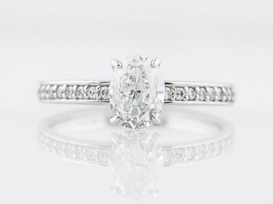 Engagement Ring Modern 1.01 Oval Cut Diamond in 14k White Gold