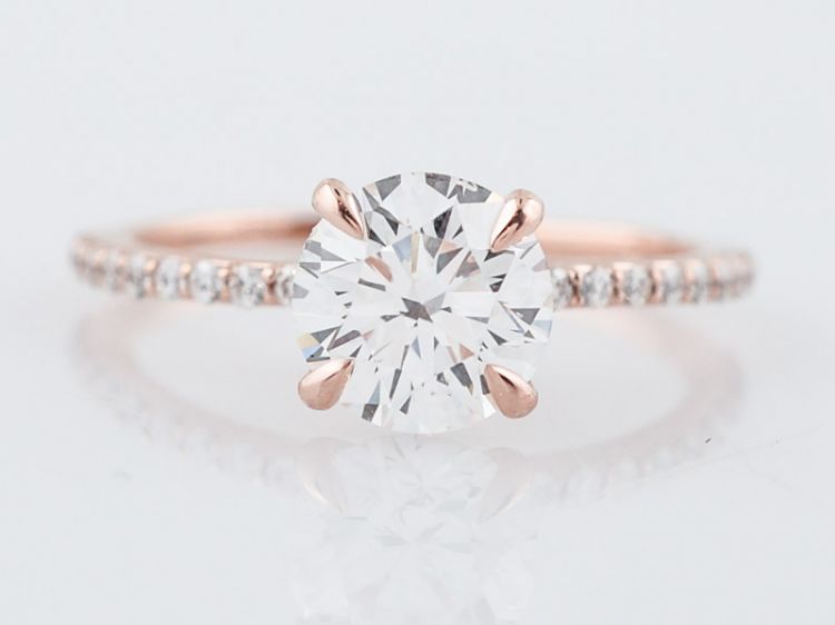 Engagement Ring Modern GIA 1.51 Round Brilliant Cut Diamond in 14k Rose Gold