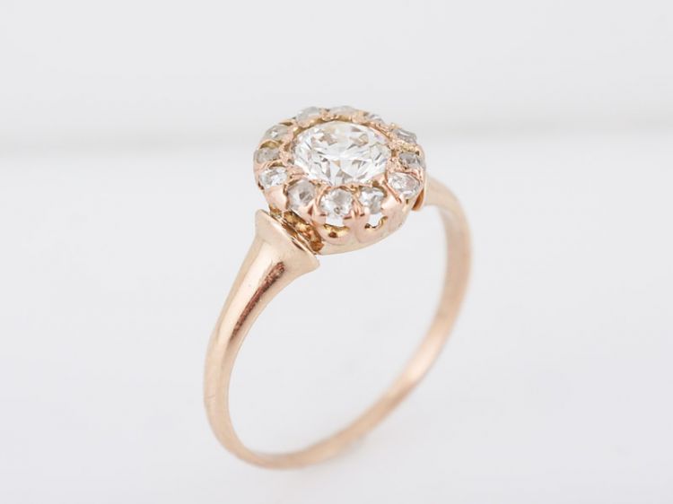 Antique Engagement Ring Victorian .60 Round Brilliant Cut Diamond in 14k Yellow Gold