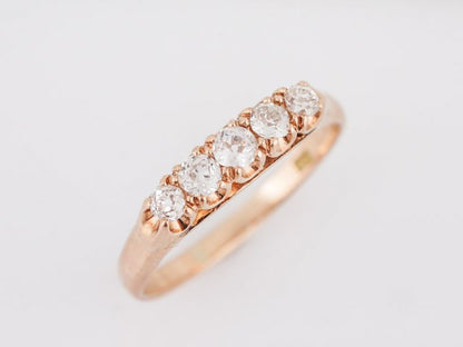 Antique Wedding Band Victorian .80 Old Mine Cut Diamonds in 14k Rose Gold