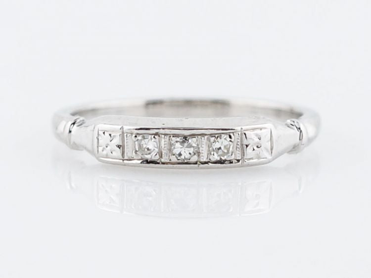 Antique Wedding Band Art Deco .09 Single Cut Diamonds in 14k White Gold