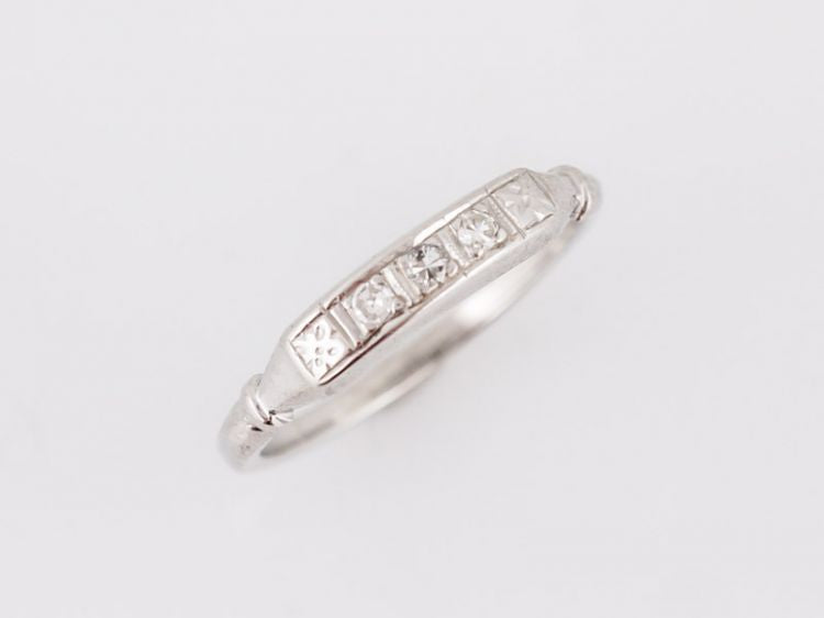 Antique Wedding Band Art Deco .09 Single Cut Diamonds in 14k White Gold